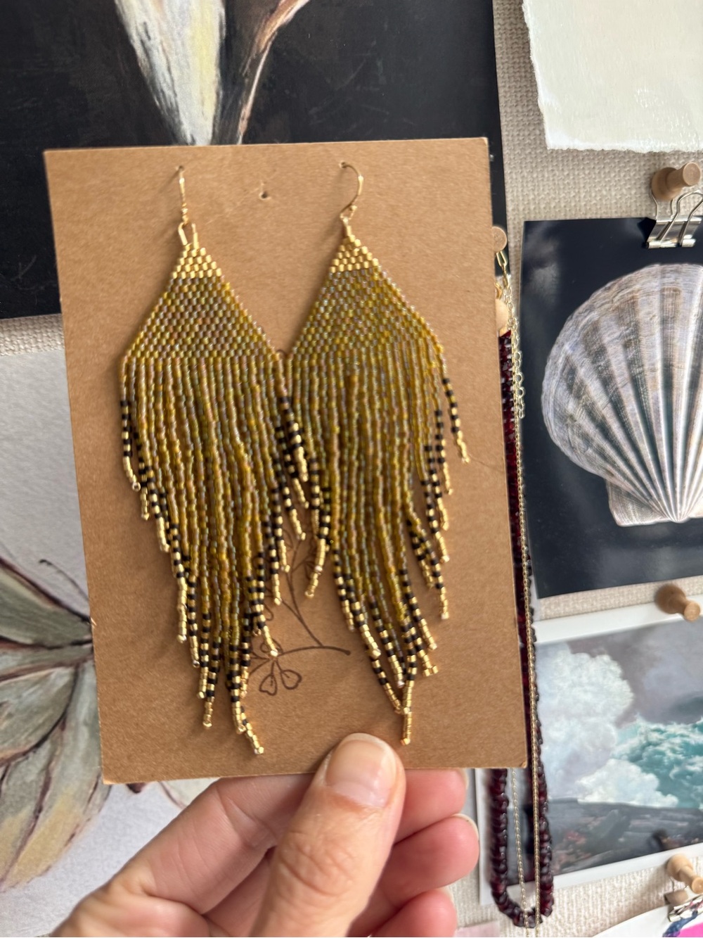 Artisan made beaded fringe earrings